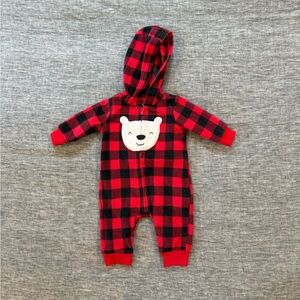 Carter’s fleece hooded coverall, red/black plaid